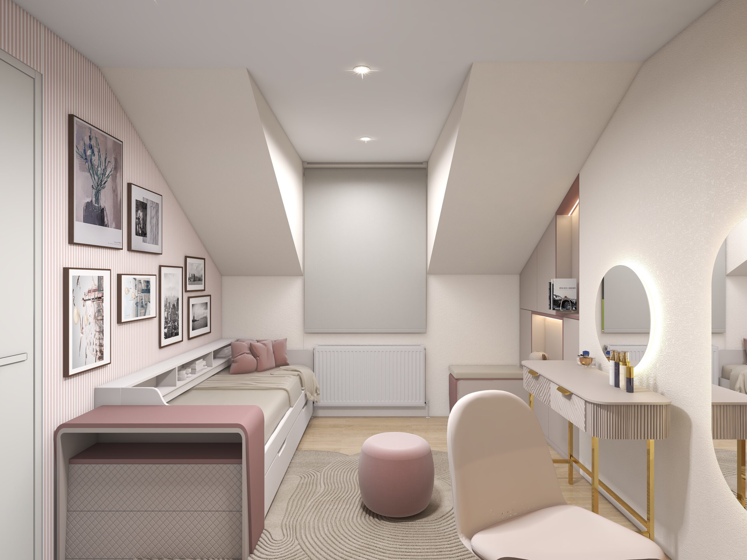 Blush and White Teenager's Bedroom — Dressing Table and Study Nook
