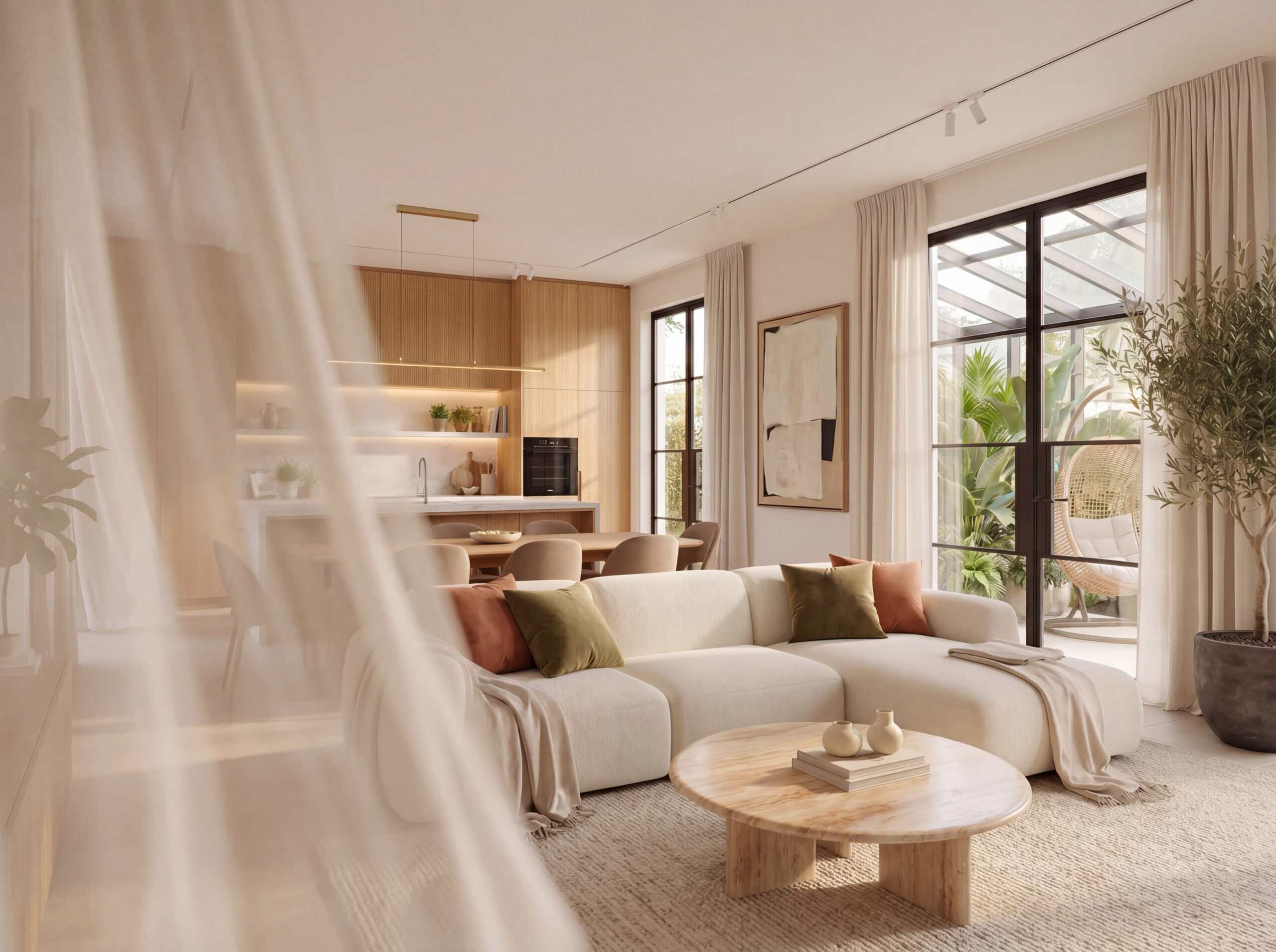 Light-Led Open-Plan Interior: Living, Kitchen and Dining