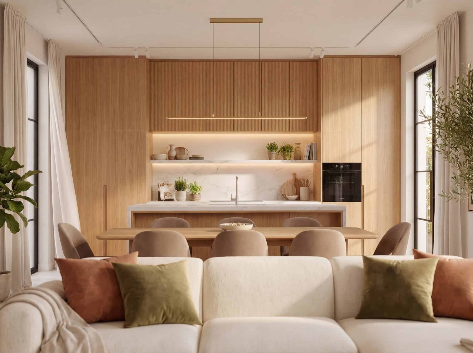Open Plan — Modern Wood Kitchen with Dining Area