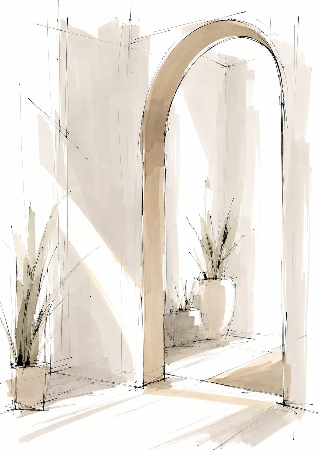 Contemporary Home with Indian Influences — Arched Entryway Concept Sketch