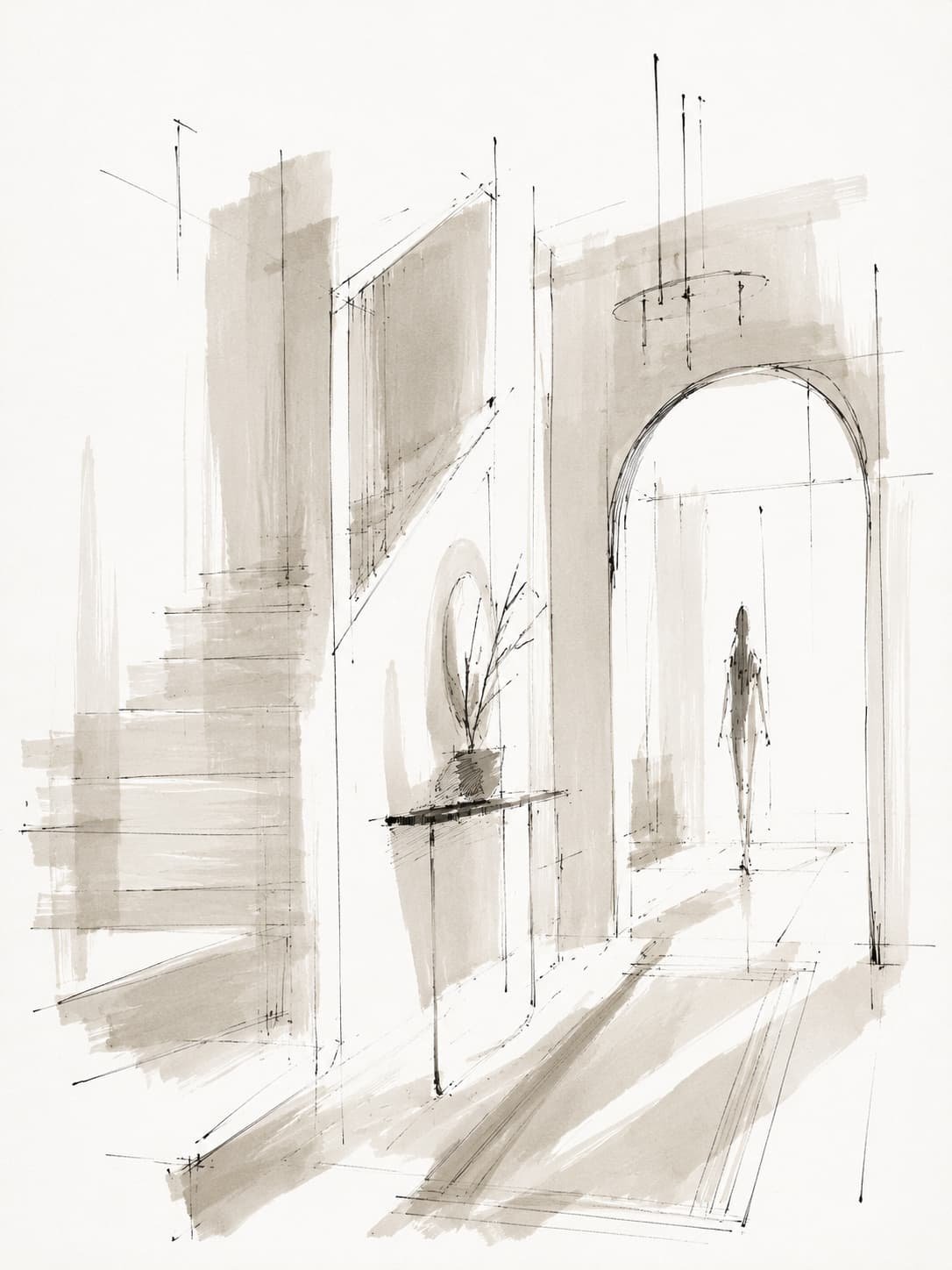 Contemporary Home with Indian Influences — Entryway and Staircase Design Concept Sketch