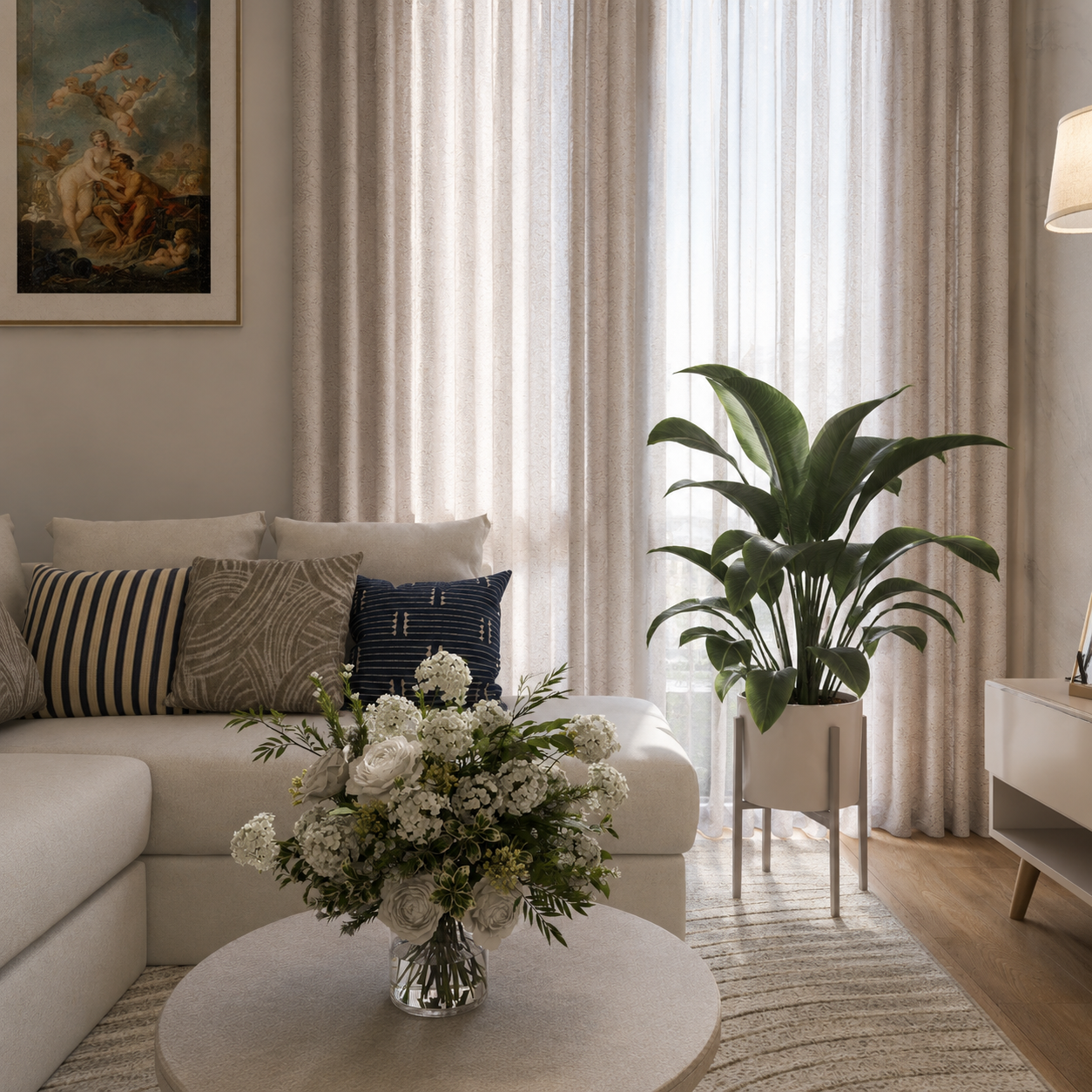 Navy and White Apartment — Transitional Space